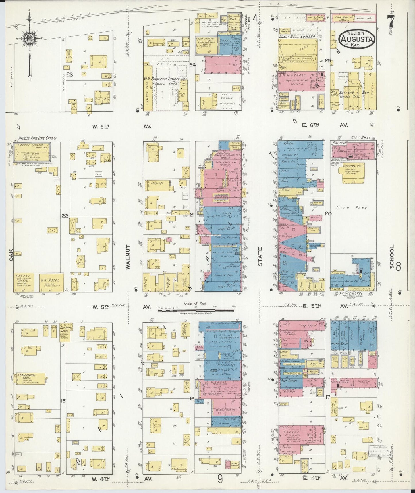 Sanborn Fire Insurance Map from Augusta, Butler County, Kansas (1917), Sheet #0007 - Historic Sanborn Fire Insurance Map Print, vintage old map wall art, antique decor, genealogy gift, Kansas Kansas map