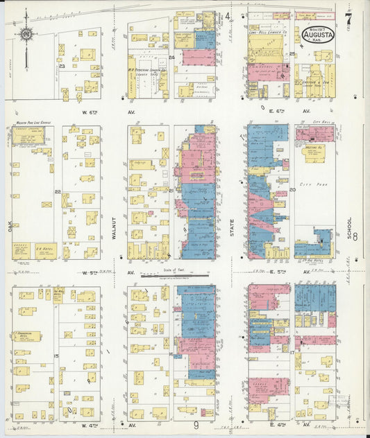 Sanborn Fire Insurance Map from Augusta, Butler County, Kansas (1917), Sheet #0007 - Historic Sanborn Fire Insurance Map Print, vintage old map wall art, antique decor, genealogy gift, Kansas Kansas map