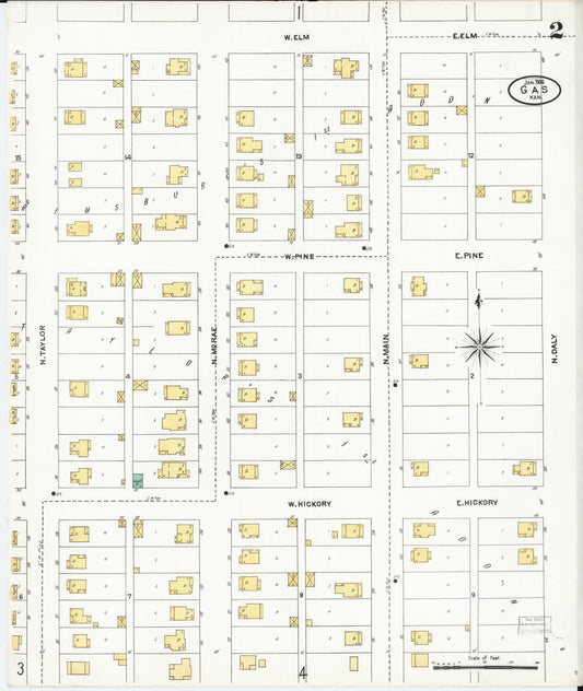Sanborn Fire Insurance Map from Gas, Allen County, Kansas (1906), Sheet #0002 - Historic Sanborn Fire Insurance Map Print, vintage old map wall art, antique decor, genealogy gift, Kansas Kansas map