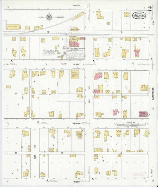 Sanborn Fire Insurance Map from Milford, Kosciusko County, Indiana (1917), Sheet #0002 - Historic Sanborn Fire Insurance Map Print, vintage old map wall art, antique decor, genealogy gift, Indiana Indiana map