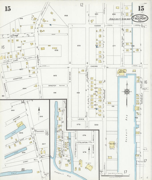 Sanborn Fire Insurance Map from Freeport, Nassau County, New York (1925), Sheet #0015 - Historic Sanborn Fire Insurance Map Print, vintage old map wall art, antique decor, genealogy gift, New York New York map
