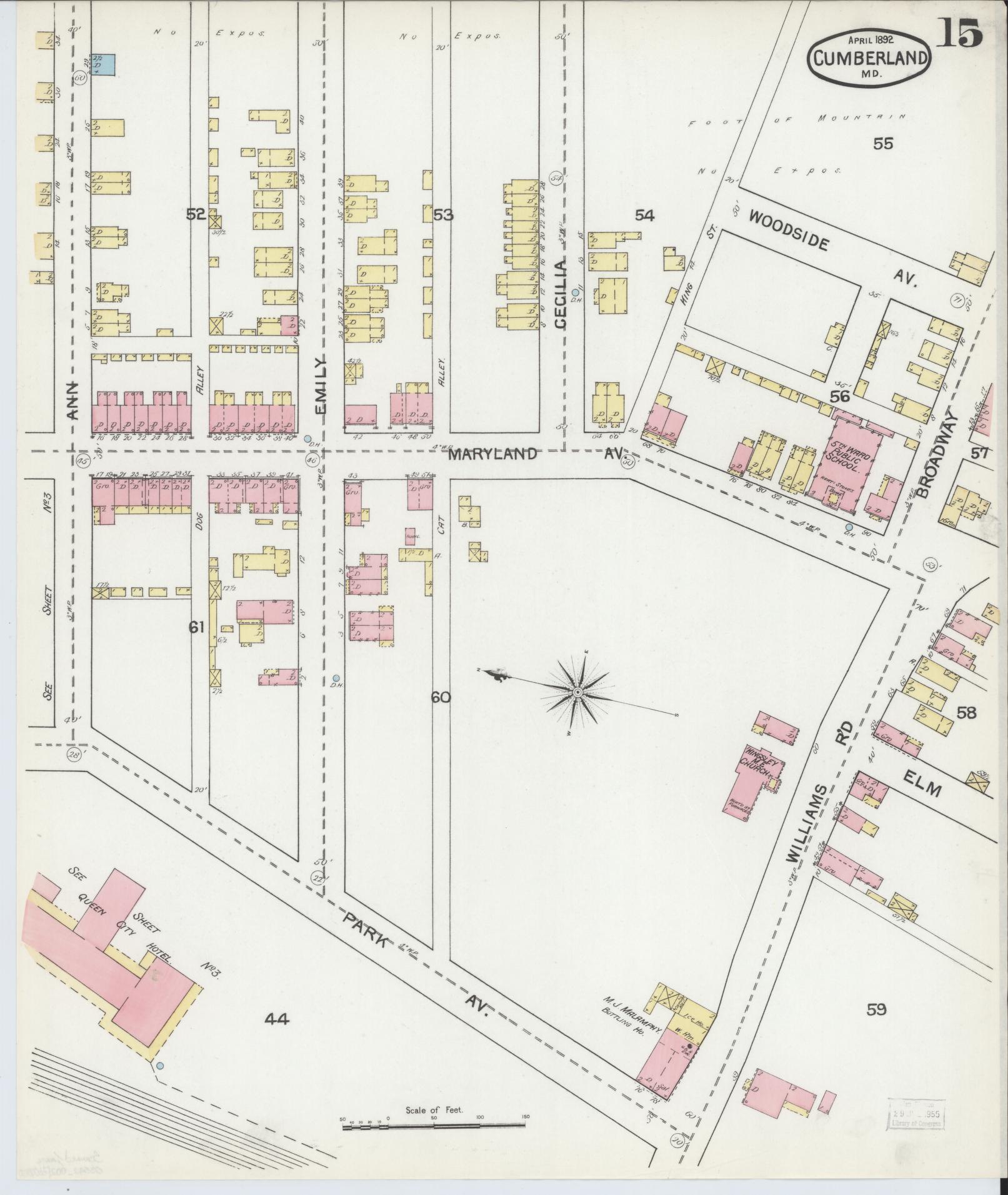 Sanborn Fire Insurance Map from Cumberland, Allegany County, Maryland (1892), Sheet #0015 - Historic Sanborn Fire Insurance Map Print, vintage old map wall art, antique decor, genealogy gift, Maryland Maryland map