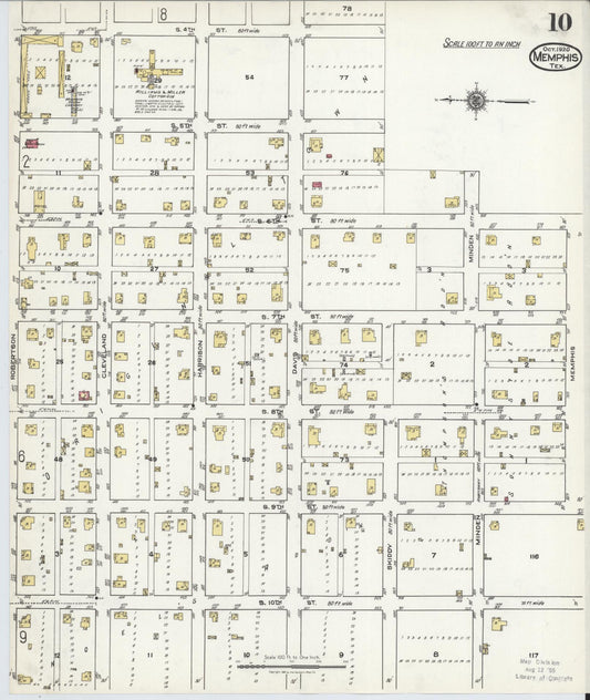 Sanborn Fire Insurance Map from Memphis, Hall County, Texas (1920), Sheet #0010 - Historic Sanborn Fire Insurance Map Print, vintage old map wall art, antique decor, genealogy gift, Texas Texas map