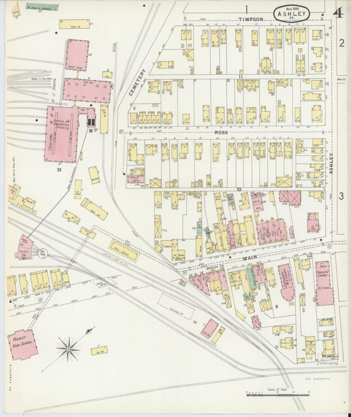 Sanborn Fire Insurance Map from Ashley, Luzerne County, Pennsylvania (1896), Sheet #0004 - Complete Map Set gallery image, historic Sanborn map, vintage wall art, Pennsylvania Pennsylvania