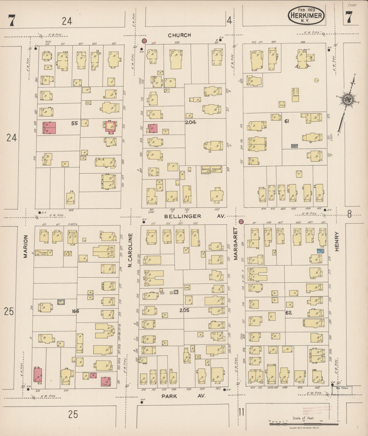 Sanborn Fire Insurance Map from Herkimer, Herkimer County, New York (1923), Sheet #0007 - Complete Map Set gallery image, historic Sanborn map, vintage wall art, New York New York