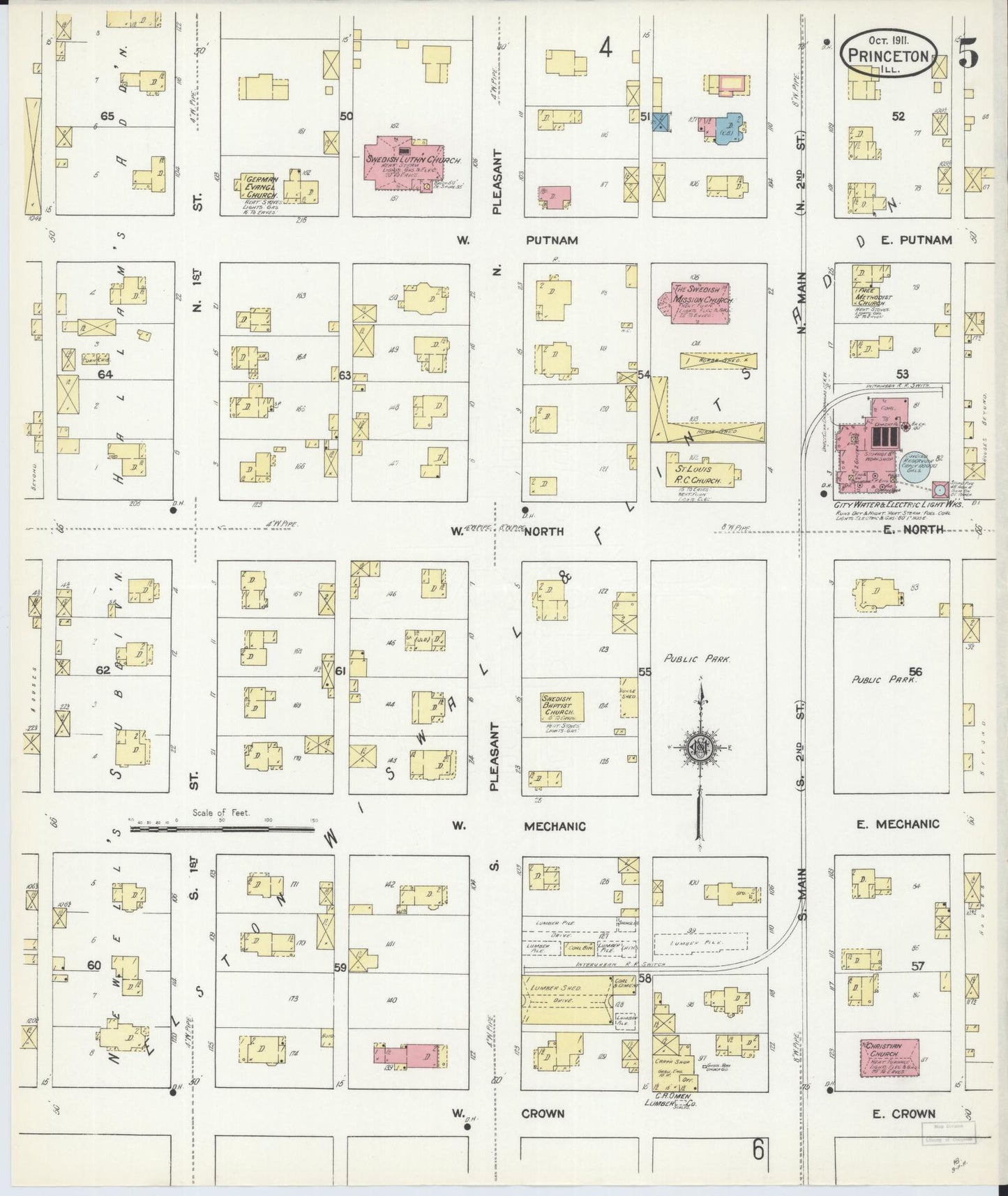 Sanborn Fire Insurance Map from Princeton, Bureau County, Illinois (1911), Sheet #0005 - Complete Map Set gallery image, historic Sanborn map, vintage wall art, Illinois Illinois