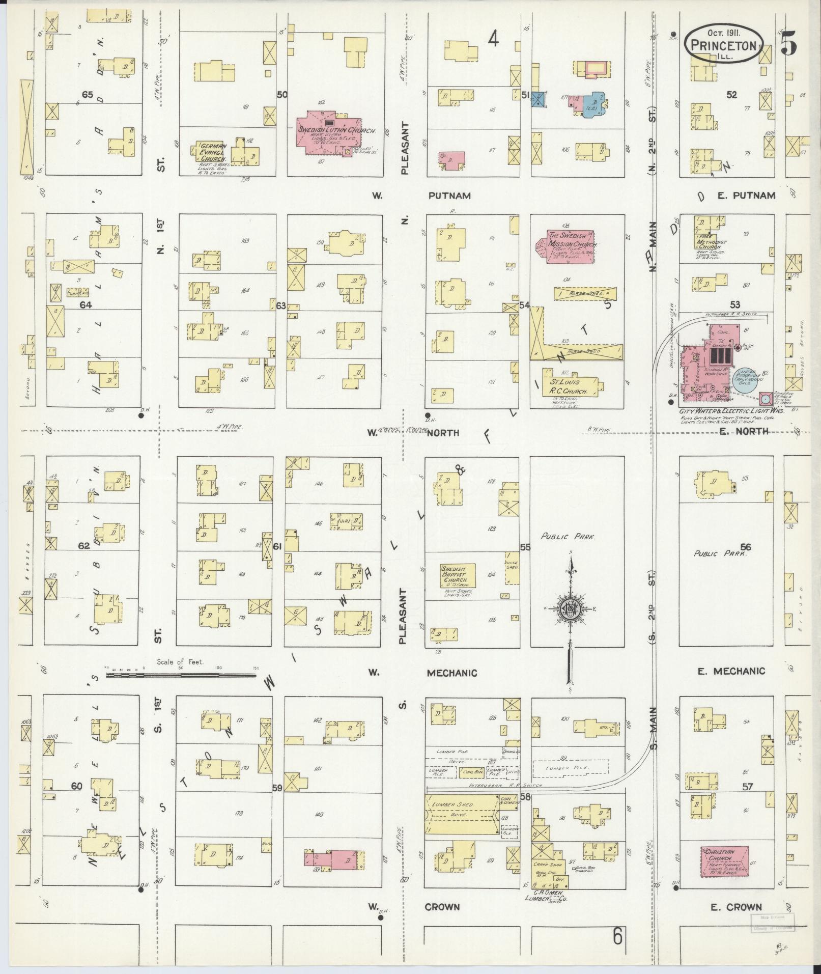 Sanborn Fire Insurance Map from Princeton, Bureau County, Illinois (1911), Sheet #0005 - Complete Map Set gallery image, historic Sanborn map, vintage wall art, Illinois Illinois