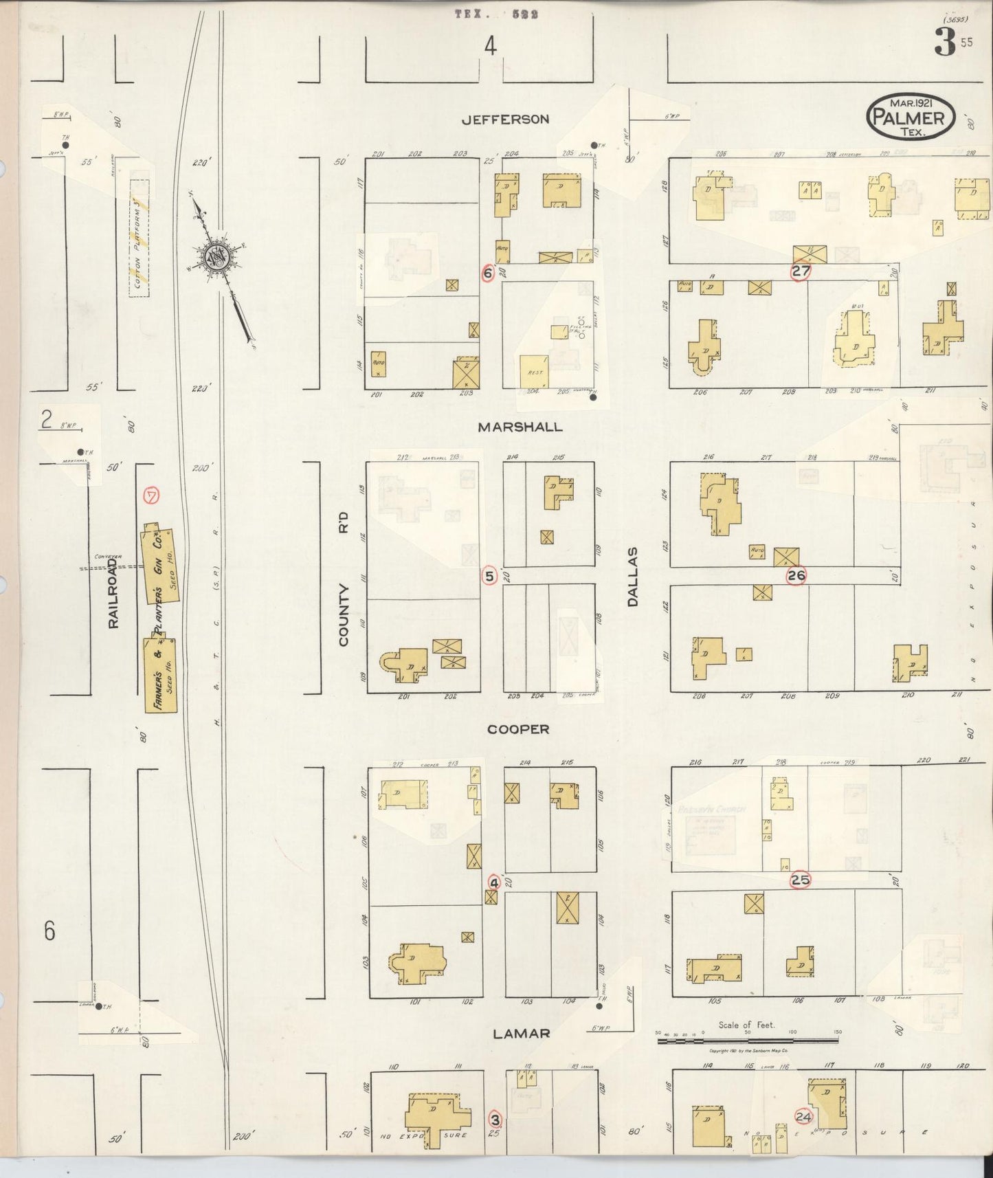 Sanborn Fire Insurance Map from Palmer, Ellis County, Texas (1936), Sheet #0003 - Historic Sanborn Fire Insurance Map Print, vintage old map wall art, antique decor, genealogy gift, Texas Texas map