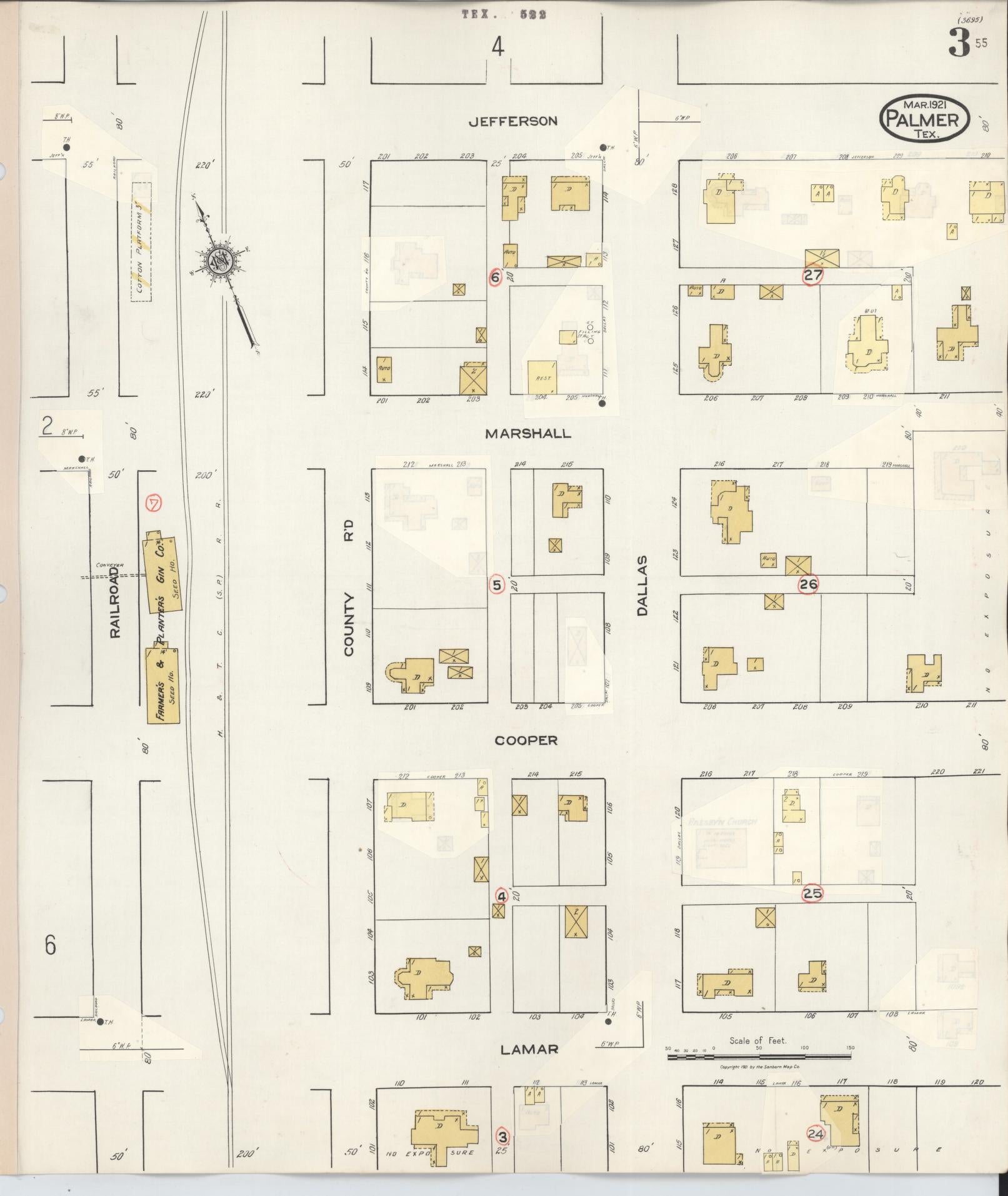 Sanborn Fire Insurance Map from Palmer, Ellis County, Texas (1936), Sheet #0003 - Historic Sanborn Fire Insurance Map Print, vintage old map wall art, antique decor, genealogy gift, Texas Texas map