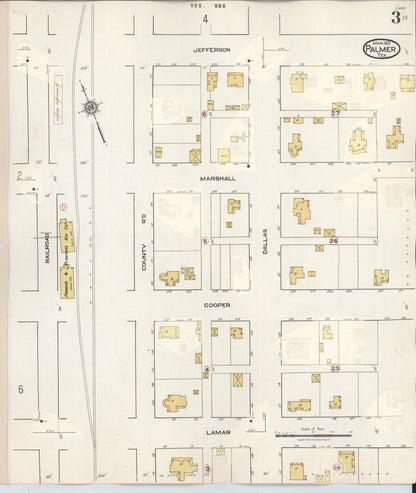 Sanborn Fire Insurance Map from Palmer, Ellis County, Texas (1936), Sheet #0003 - Historic Sanborn Fire Insurance Map Print, vintage old map wall art, antique decor, genealogy gift, Texas Texas map