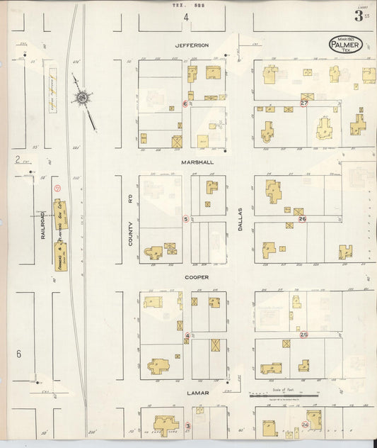 Sanborn Fire Insurance Map from Palmer, Ellis County, Texas (1936), Sheet #0003 - Historic Sanborn Fire Insurance Map Print, vintage old map wall art, antique decor, genealogy gift, Texas Texas map