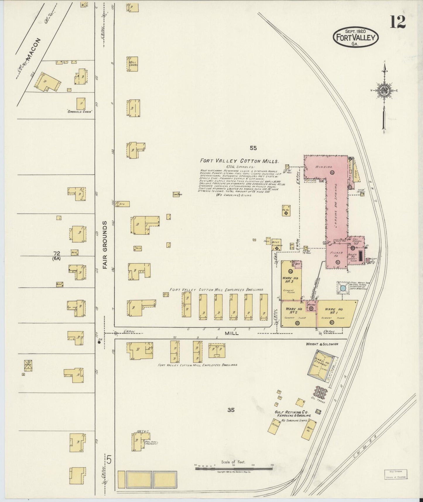 Sanborn Fire Insurance Map from Fort Valley, Peach County, Georgia (1920), Sheet #0012 - Complete Map Set gallery image, historic Sanborn map, vintage wall art, Georgia Georgia