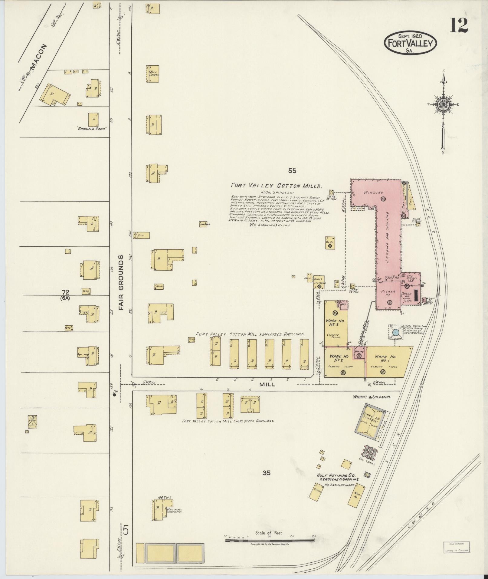 Sanborn Fire Insurance Map from Fort Valley, Peach County, Georgia (1920), Sheet #0012 - Complete Map Set gallery image, historic Sanborn map, vintage wall art, Georgia Georgia