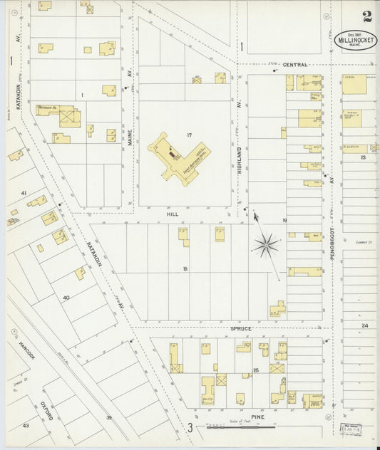 Sanborn Fire Insurance Map from Millinocket, Penobscot County, Maine (1901), Sheet #0002 - Historic Sanborn Fire Insurance Map Print, vintage old map wall art, antique decor, genealogy gift, Maine Maine map