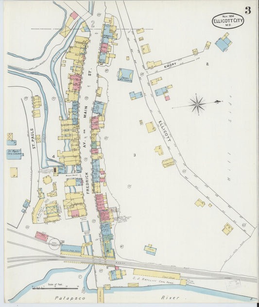 Sanborn Fire Insurance Map from Ellicott City, Howard County, Maryland (1894), Sheet #0003 - Historic Sanborn Fire Insurance Map Print, vintage old map wall art, antique decor, genealogy gift, Maryland Maryland map