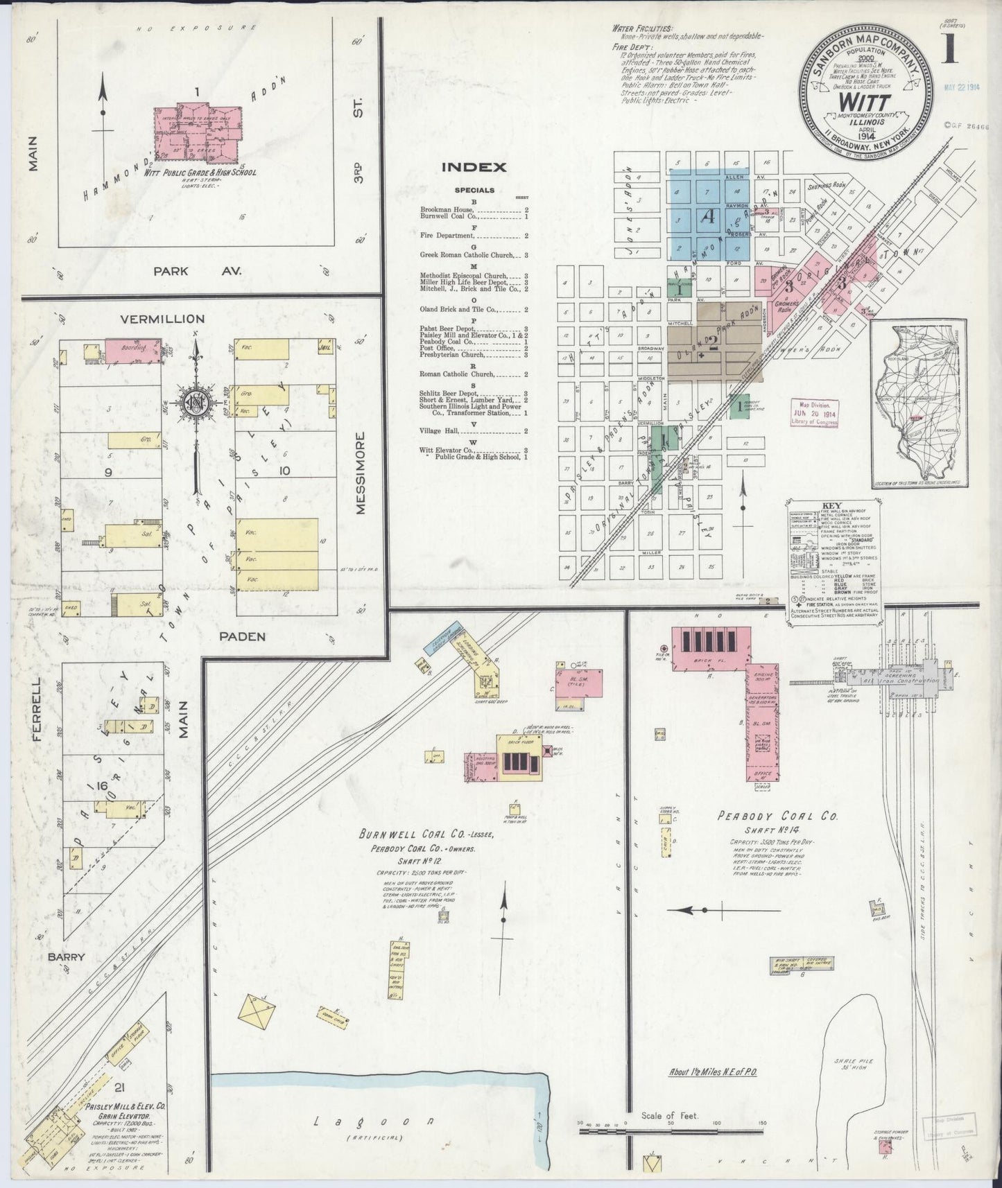 Sanborn Fire Insurance Map from Witt, Montgomery County, Illinois (1914), Sheet #0001 - Complete Map Set gallery image, historic Sanborn map, vintage wall art, Illinois Illinois