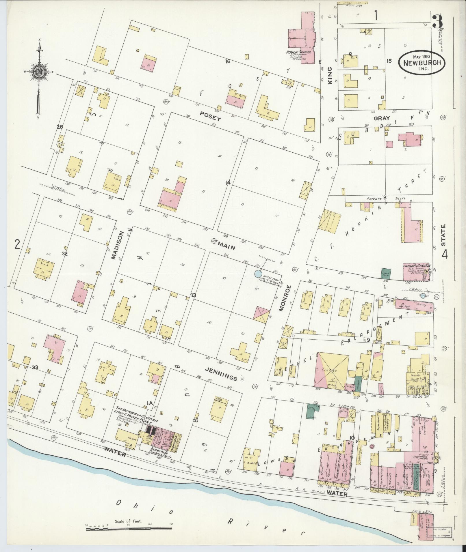 Sanborn Fire Insurance Map from Newburgh, Warrick County, Indiana (1910), Sheet #0003 - Complete Map Set gallery image, historic Sanborn map, vintage wall art, Indiana Indiana