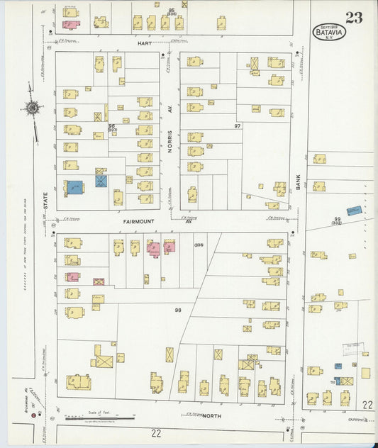 Sanborn Fire Insurance Map from Batavia, Genesee County, New York (1919), Sheet #0023 - Historic Sanborn Fire Insurance Map Print, vintage old map wall art, antique decor, genealogy gift, New York New York map