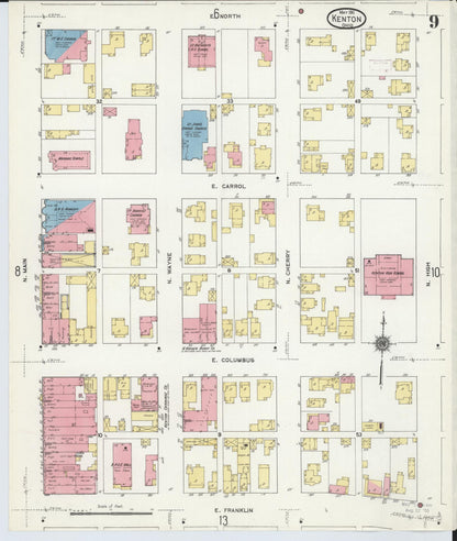 Sanborn Fire Insurance Map from Kenton, Hardin County, Ohio (1911), Sheet #0009 - Historic Sanborn Fire Insurance Map Print, vintage old map wall art, antique decor, genealogy gift, Ohio Ohio map