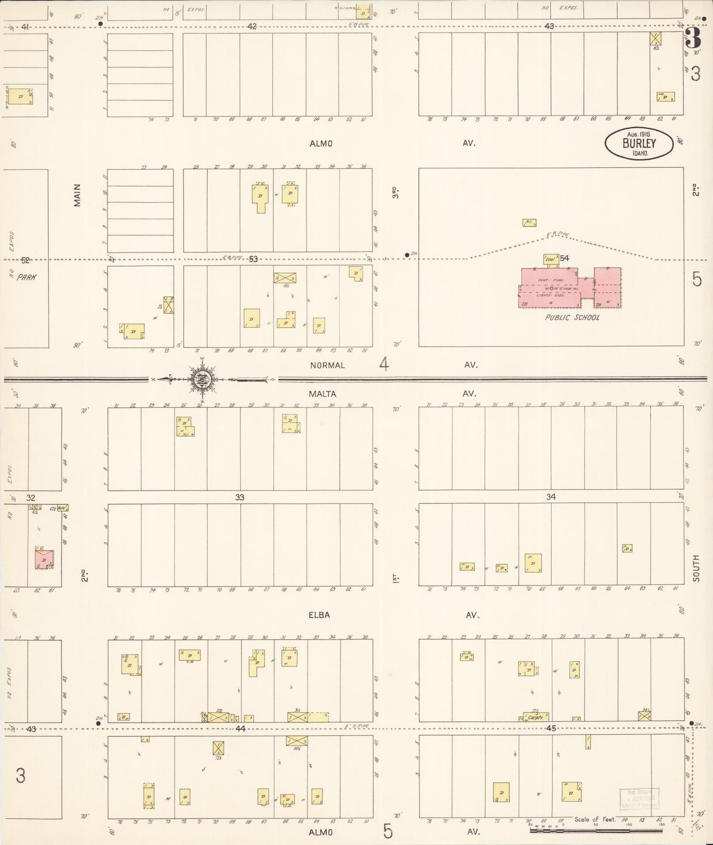 Sanborn Fire Insurance Map from Burley, Cassia County, Idaho (1915), Sheet #0003 - Complete Map Set gallery image, historic Sanborn map, vintage wall art, Idaho Idaho