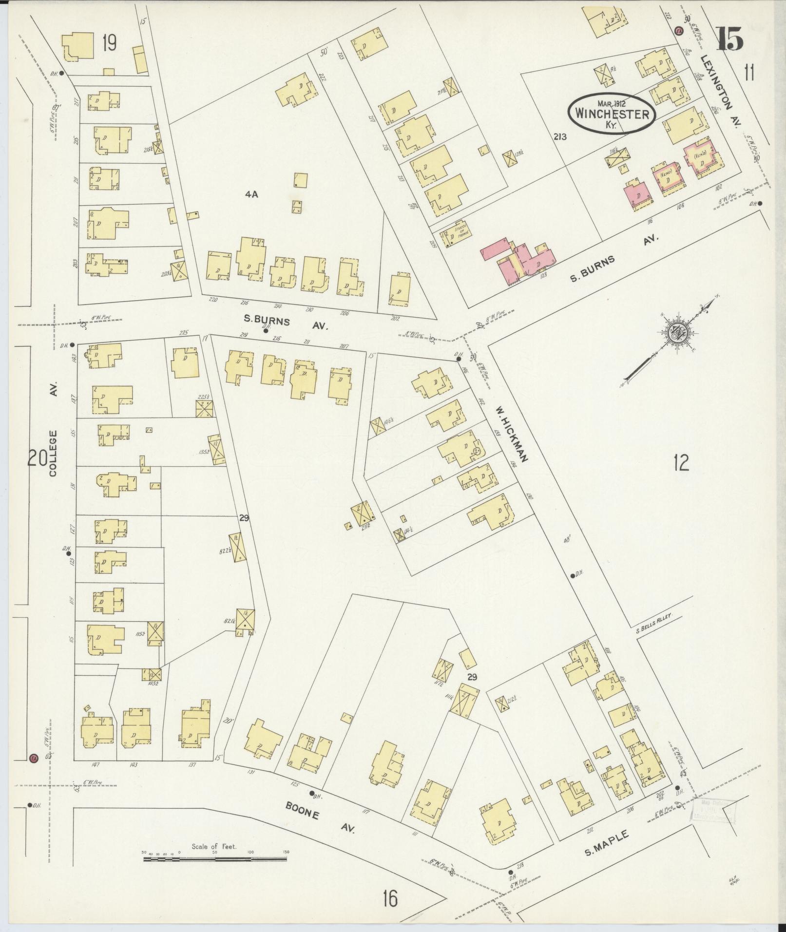 Sanborn Fire Insurance Map from Winchester, Clark County, Kentucky (1912), Sheet #0015 - Historic Sanborn Fire Insurance Map Print, vintage old map wall art, antique decor, genealogy gift, Kentucky Kentucky map
