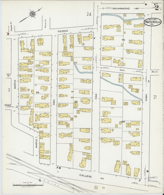 Sanborn Fire Insurance Map from Waterville, Kennebec County, Maine (1921), Sheet #0002 - Complete Map Set gallery image, historic Sanborn map, vintage wall art, Maine Maine