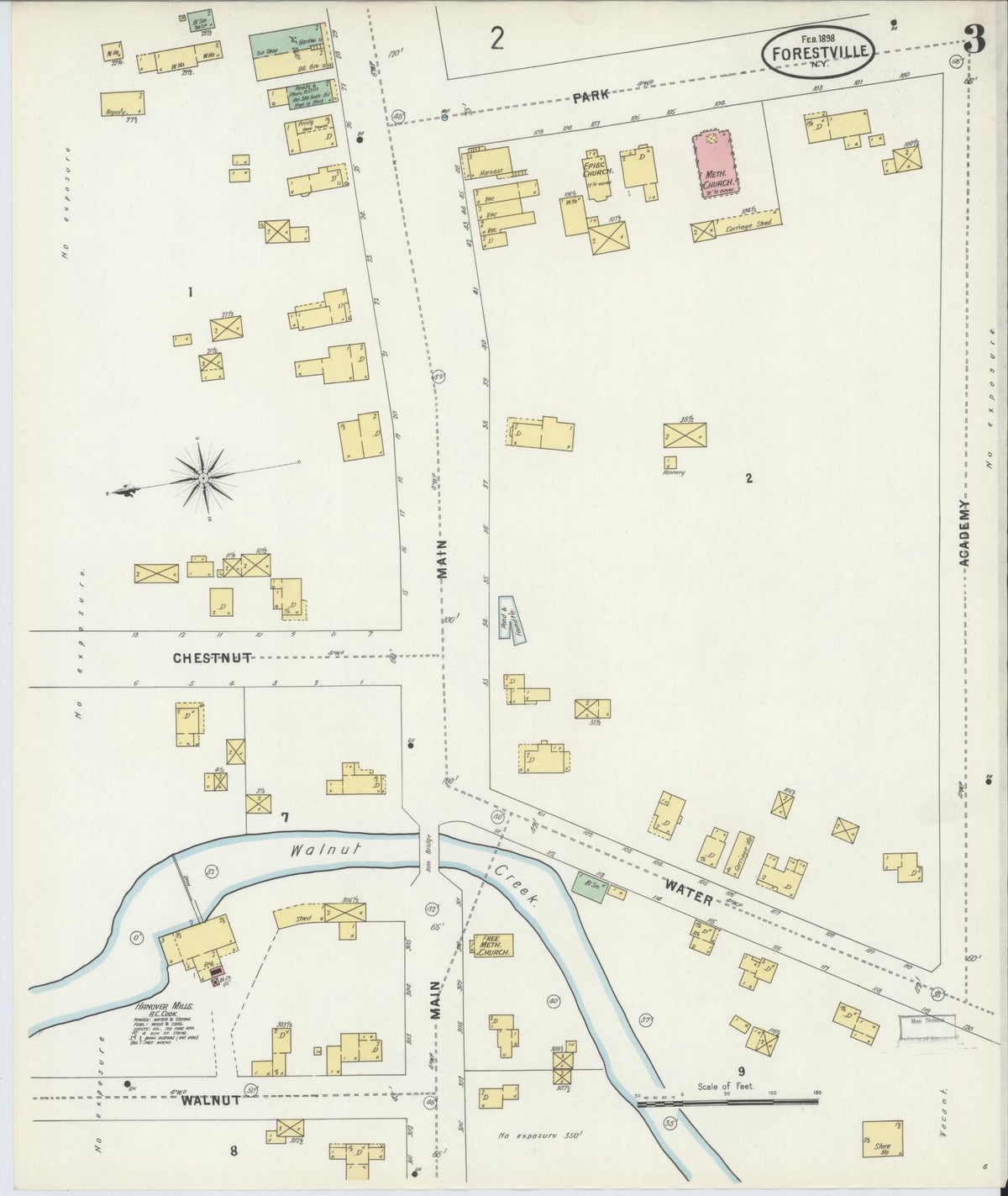 Sanborn Fire Insurance Map from Forestville, Chautauqua County, New York (1898), Sheet #0003 - Historic Sanborn Fire Insurance Map Print, vintage old map wall art, antique decor, genealogy gift, New York New York map