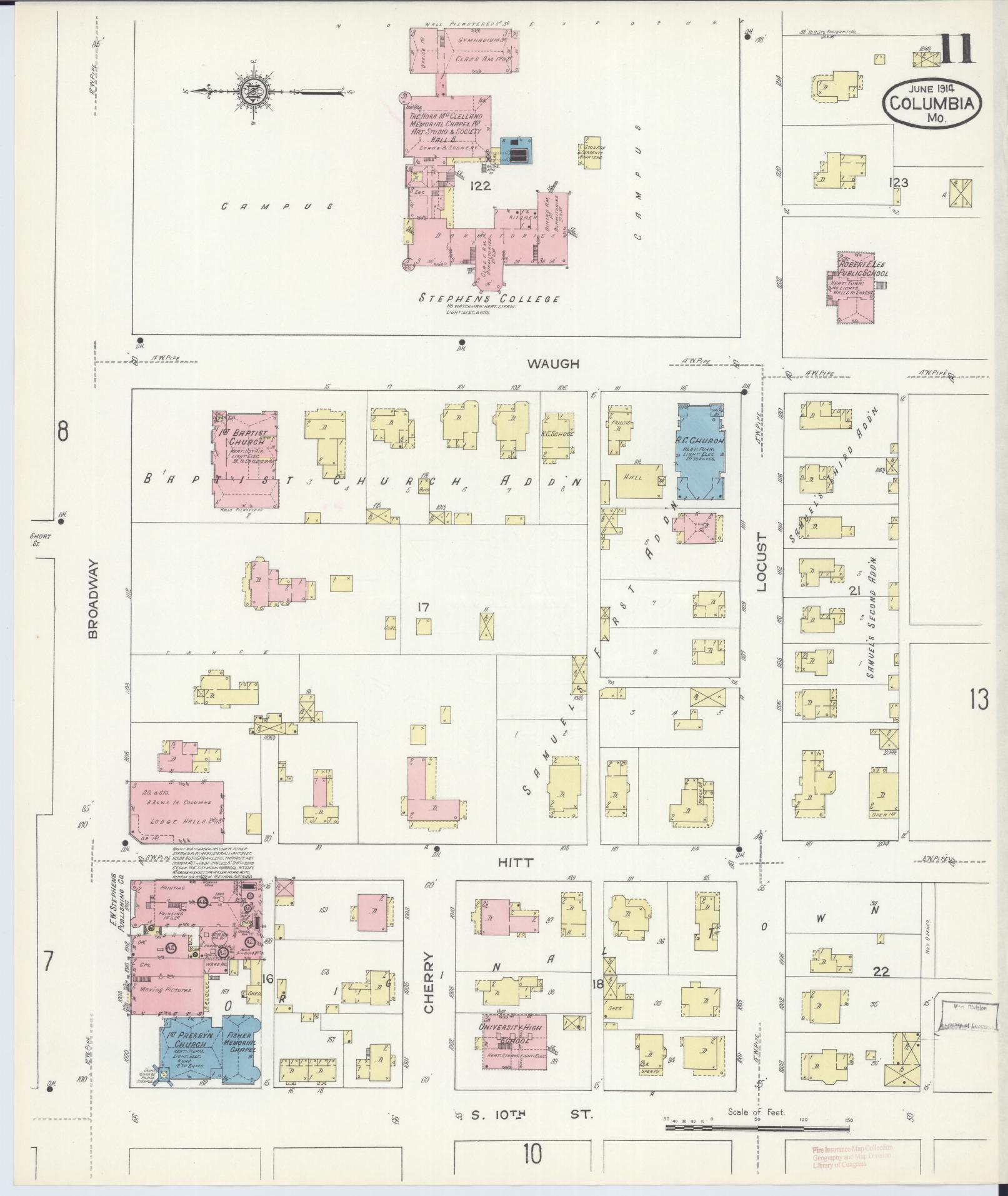 Sanborn Fire Insurance Map from Columbia, Boone County, Missouri (1914), Sheet #0011 - Historic Sanborn Fire Insurance Map Print, vintage old map wall art, antique decor, genealogy gift, Missouri Missouri map