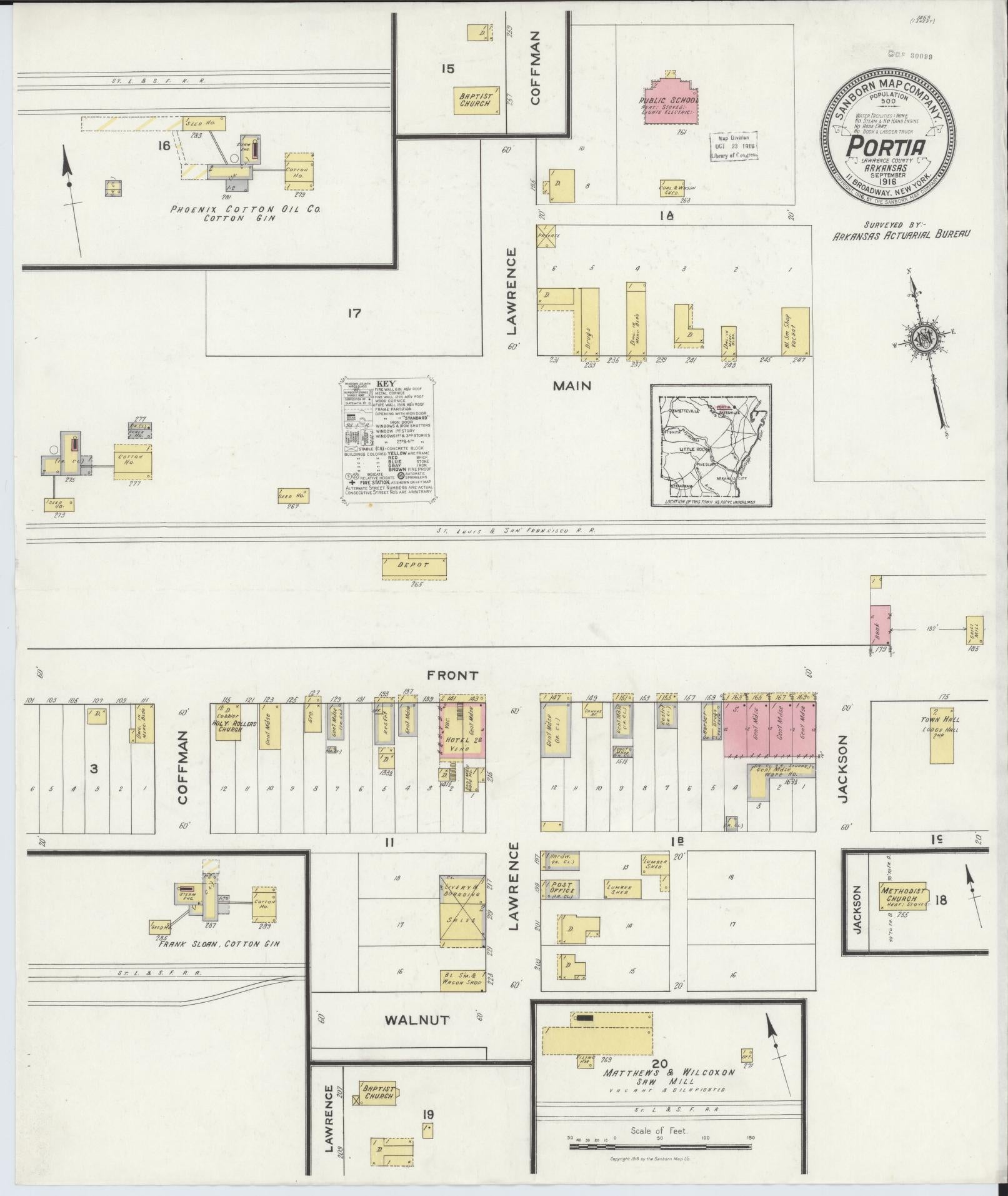 Sanborn Fire Insurance Map from Portia, Lawrence County, Arkansas (1916), Sheet #0001 - Historic Sanborn Fire Insurance Map Print, vintage old map wall art, antique decor, genealogy gift, Arkansas Arkansas map