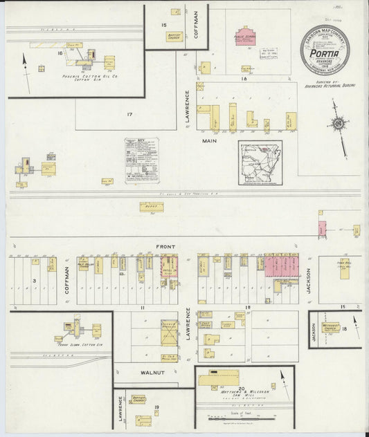 Sanborn Fire Insurance Map from Portia, Lawrence County, Arkansas (1916), Sheet #0001 - Historic Sanborn Fire Insurance Map Print, vintage old map wall art, antique decor, genealogy gift, Arkansas Arkansas map