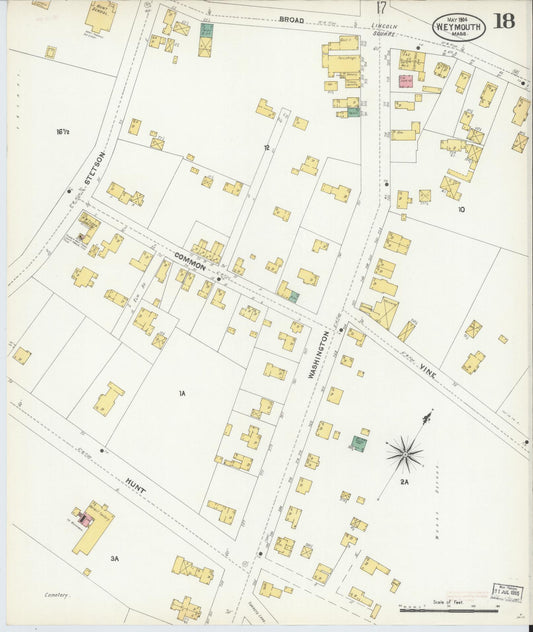 Sanborn Fire Insurance Map from Weymouth, Norfolk County, Massachusetts (1904), Sheet #0018 - Historic Sanborn Fire Insurance Map Print, vintage old map wall art, antique decor, genealogy gift, Massachusetts Massachusetts map