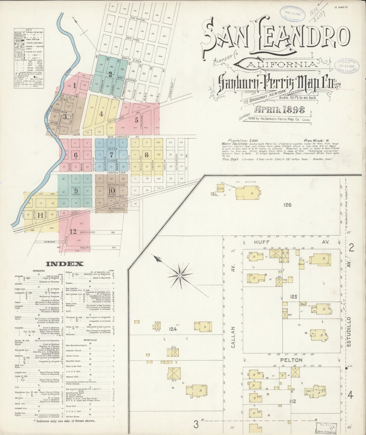 Sanborn Fire Insurance Map from San Leandro, Alameda County, California (1898), Sheet #0001 - Complete Map Set gallery image, historic Sanborn map, vintage wall art, California California