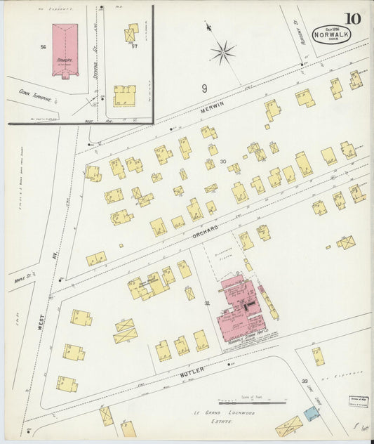 Sanborn Fire Insurance Map from Norwalk, Fairfield County, Connecticut (1896), Sheet #0010 - Historic Sanborn Fire Insurance Map Print, vintage old map wall art, antique decor, genealogy gift, Connecticut Connecticut map