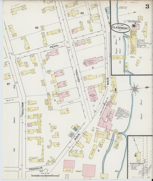 Sanborn Fire Insurance Map from Claremont, Sullivan County, New Hampshire (1889), Sheet #0003 - Historic Sanborn Fire Insurance Map Print, vintage old map wall art, antique decor, genealogy gift, New Hampshire New Hampshire map