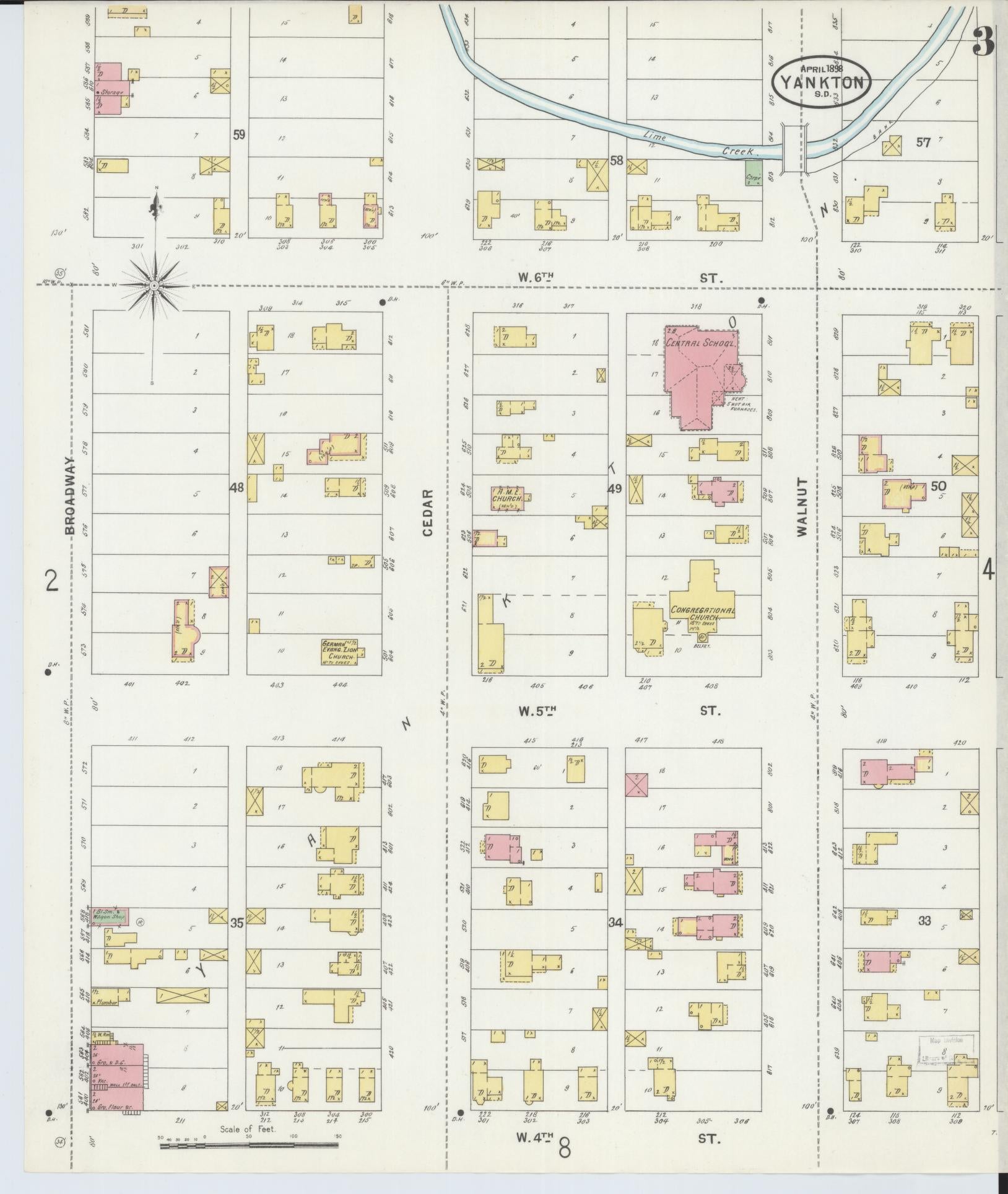 Sanborn Fire Insurance Map from Yankton, Yankton County, South Dakota (1898), Sheet #0003 - Historic Sanborn Fire Insurance Map Print, vintage old map wall art, antique decor, genealogy gift, South Dakota South Dakota map