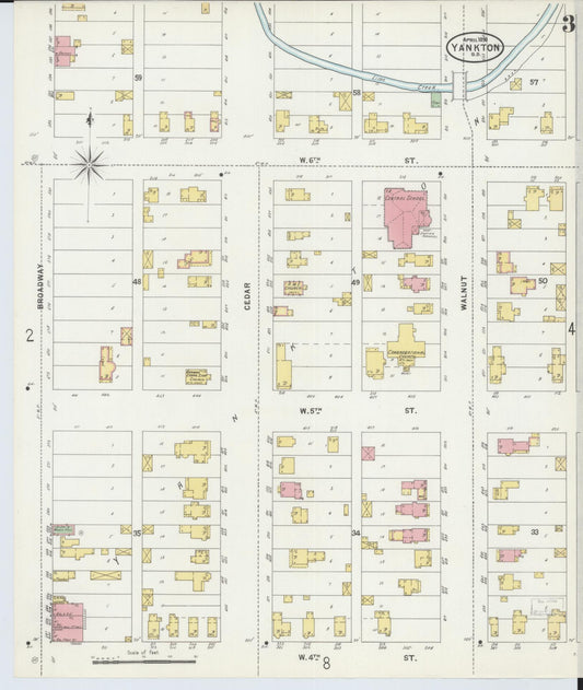 Sanborn Fire Insurance Map from Yankton, Yankton County, South Dakota (1898), Sheet #0003 - Historic Sanborn Fire Insurance Map Print, vintage old map wall art, antique decor, genealogy gift, South Dakota South Dakota map