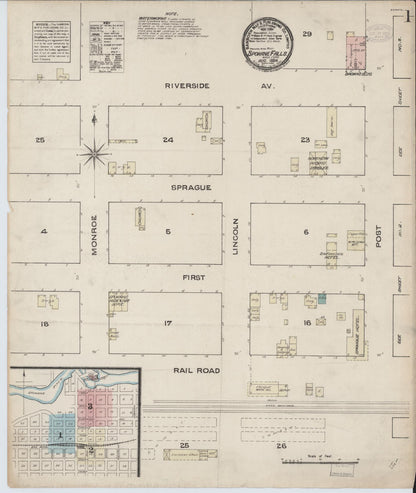 Sanborn Fire Insurance Map from Spokane, Spokane County, Washington (1884), Sheet #0001 - Complete Map Set gallery image, historic Sanborn map, vintage wall art, Washington Washington
