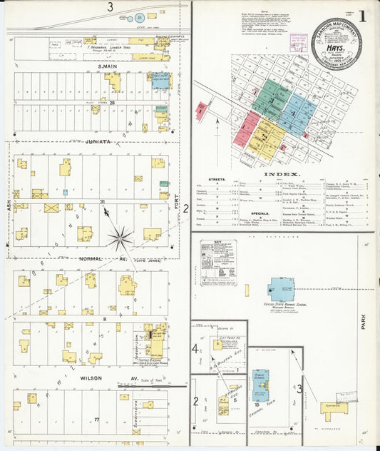 Sanborn Fire Insurance Map from Hays, Ellis County, Kansas (1905), Sheet #0001 - Complete Map Set gallery image, historic Sanborn map, vintage wall art, Kansas Kansas