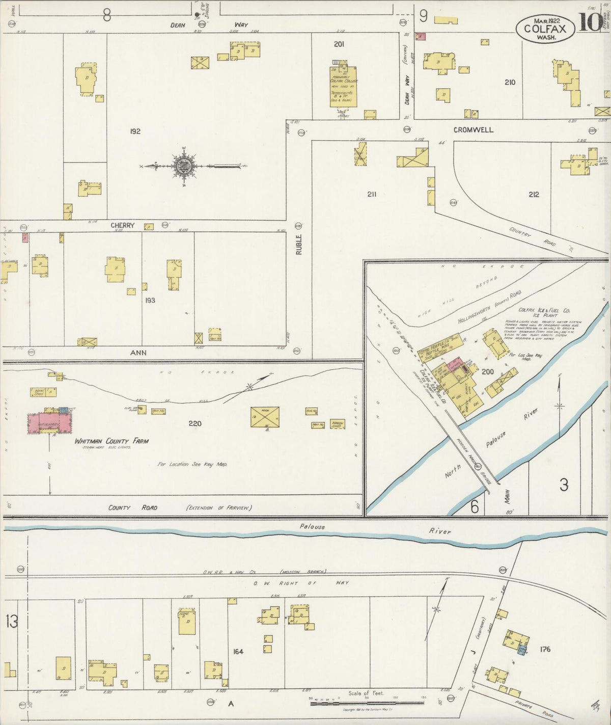 Sanborn Fire Insurance Map from Colfax, Whitman County, Washington (1922), Sheet #0010 - Historic Sanborn Fire Insurance Map Print, vintage old map wall art, antique decor, genealogy gift, Washington Washington map