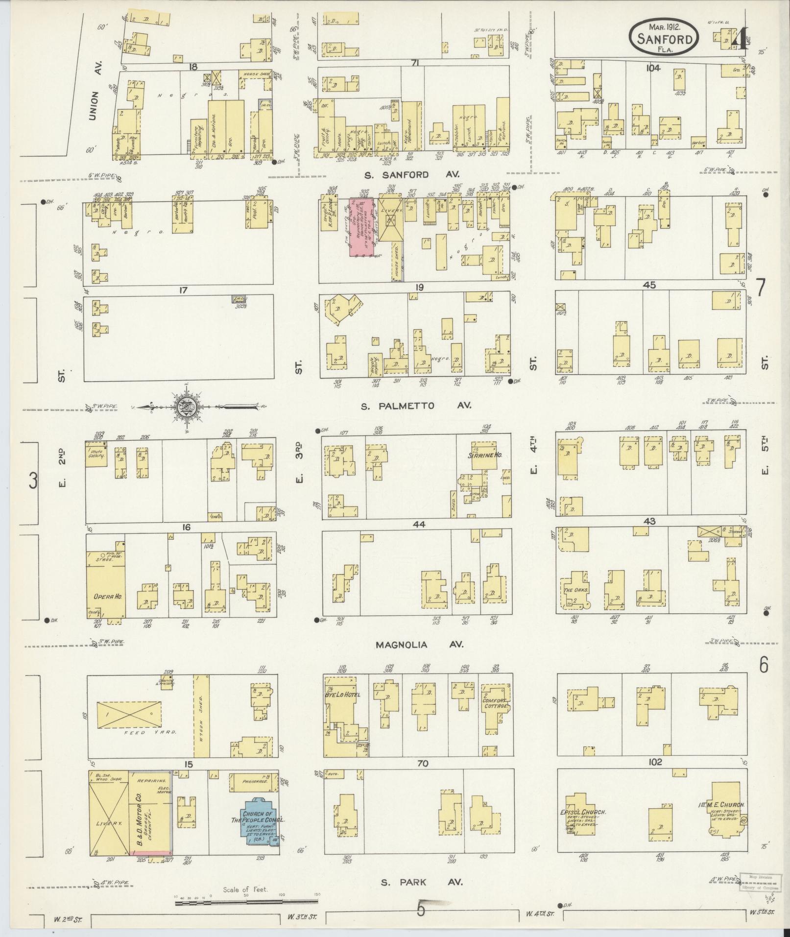 Sanborn Fire Insurance Map from Sanford, Seminole County, Florida (1912), Sheet #0004 - Complete Map Set gallery image, historic Sanborn map, vintage wall art, Florida Florida