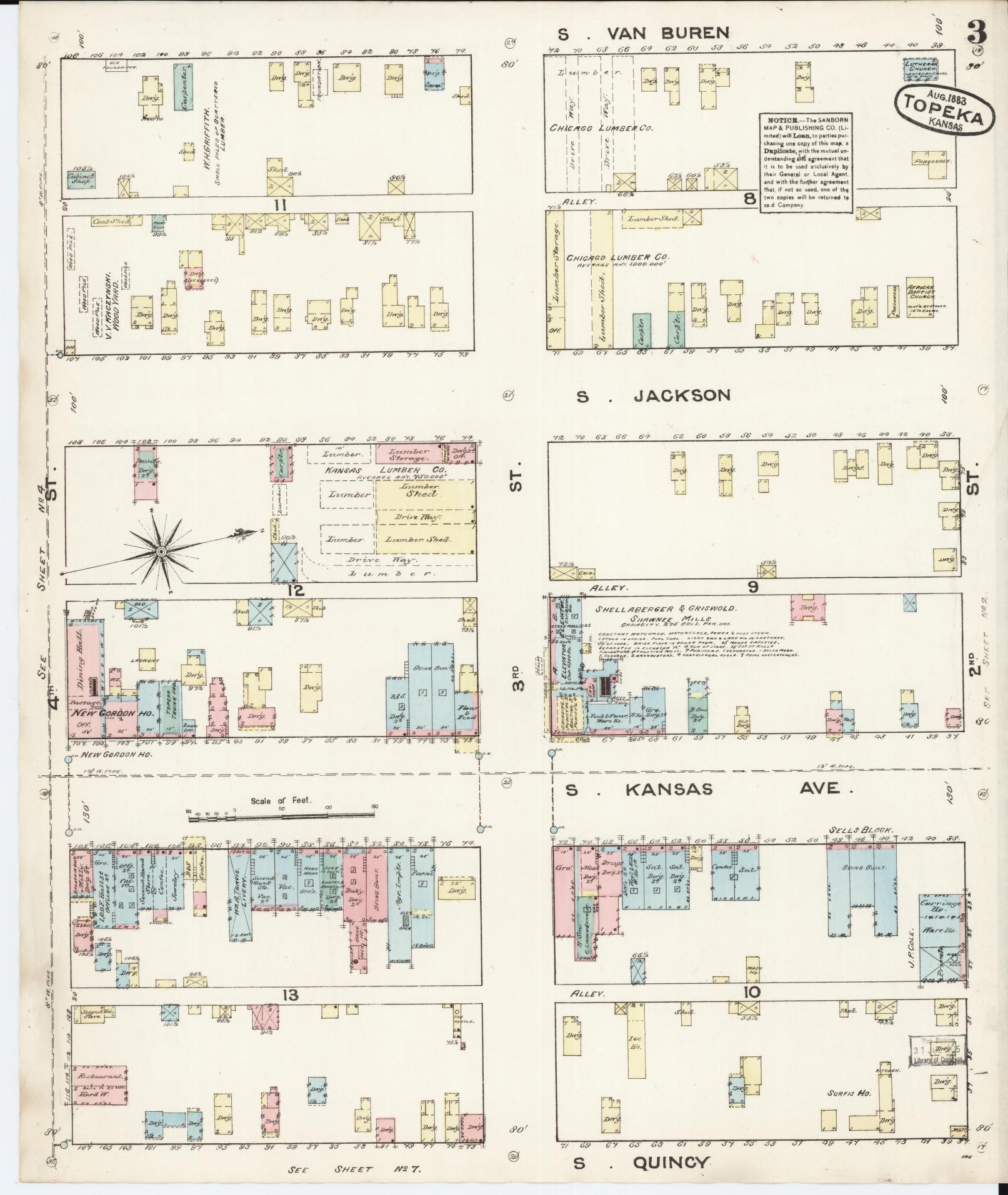 Sanborn Fire Insurance Map from Topeka, Shawnee County, Kansas (1883), Sheet #0003 - Complete Map Set gallery image, historic Sanborn map, vintage wall art, Kansas Kansas