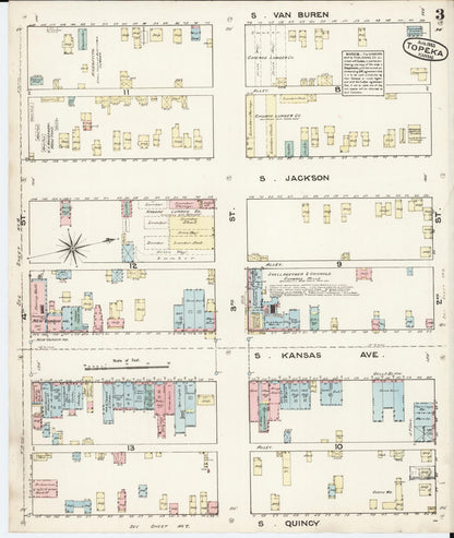 Sanborn Fire Insurance Map from Topeka, Shawnee County, Kansas (1883), Sheet #0003 - Complete Map Set gallery image, historic Sanborn map, vintage wall art, Kansas Kansas