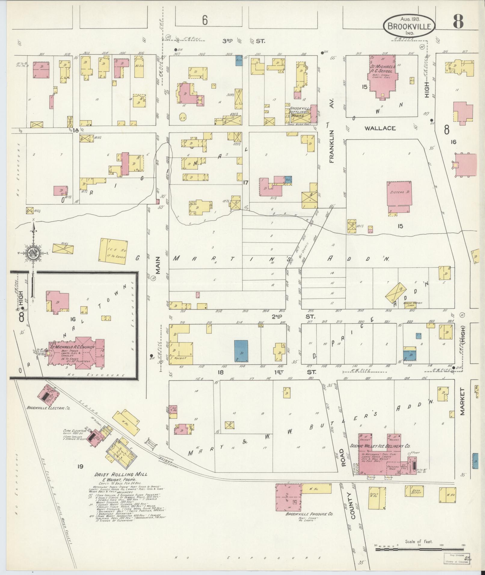 Sanborn Fire Insurance Map from Brookville, Franklin County, Indiana (1913), Sheet #0008 - Historic Sanborn Fire Insurance Map Print, vintage old map wall art, antique decor, genealogy gift, Indiana Indiana map