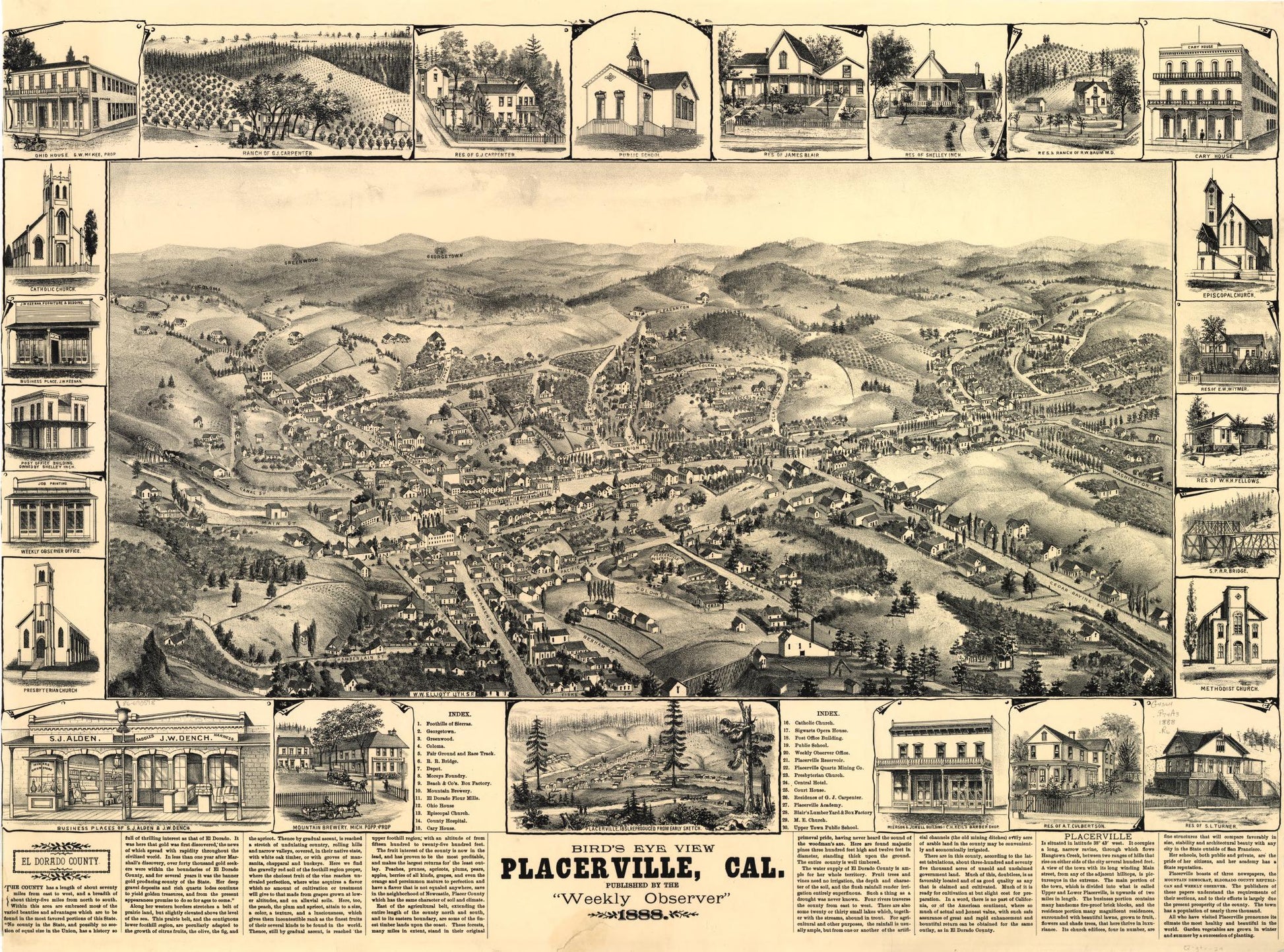Bird's eye view, Placerville, Cal. (1888) – Historic Bird’s-Eye View Panorama Print