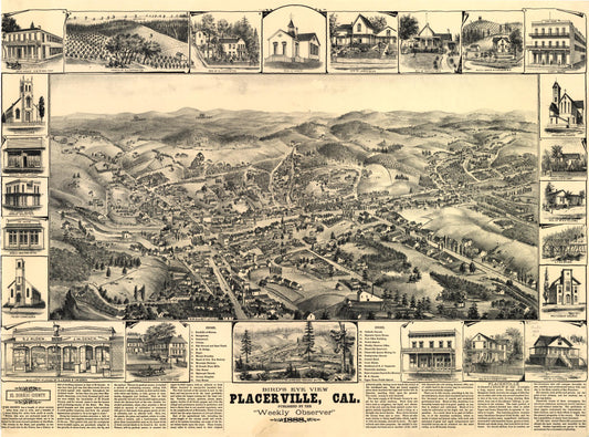 Bird's eye view, Placerville, Cal. (1888) – Historic Bird’s-Eye View Panorama Print
