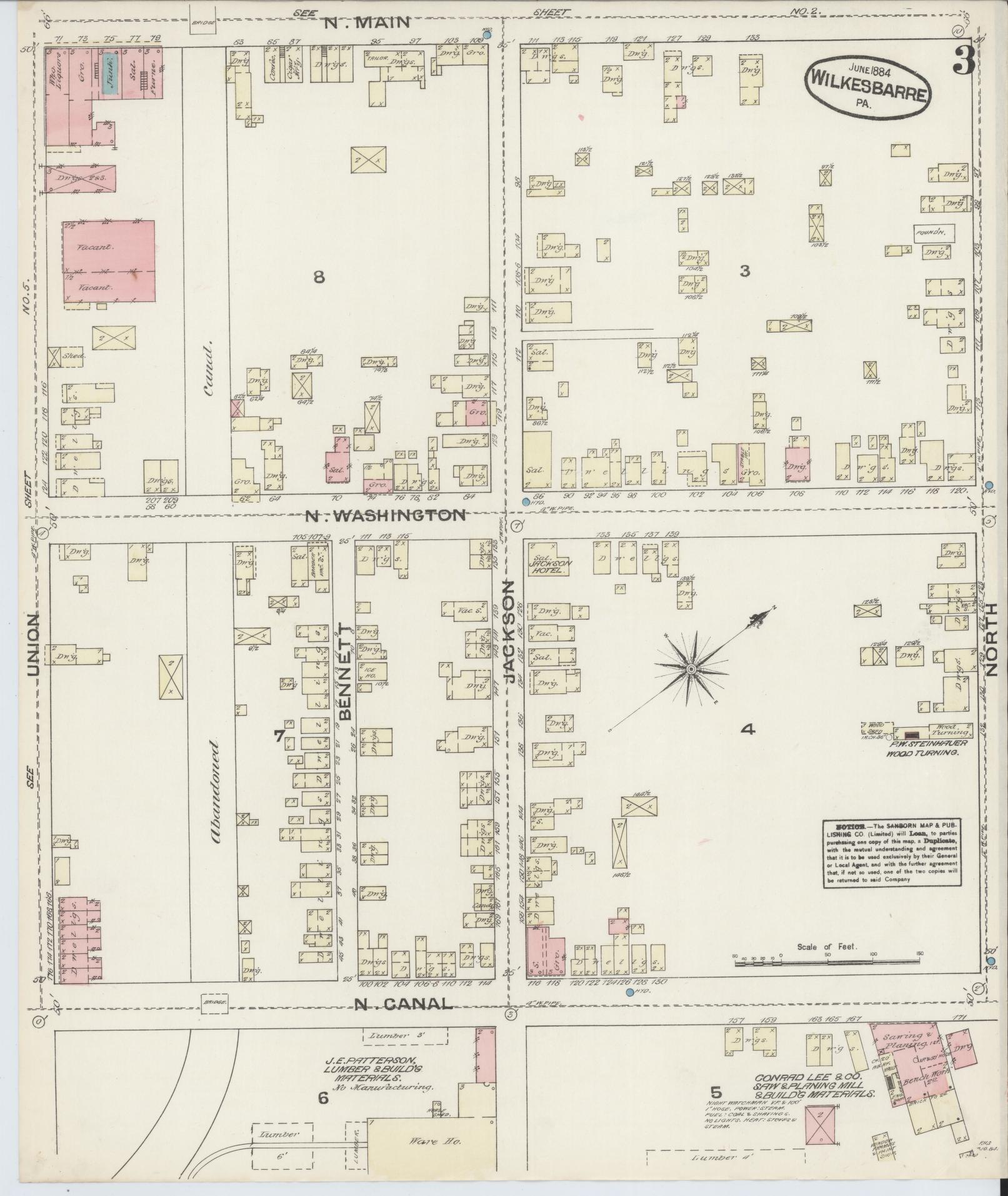 Sanborn Fire Insurance Map from Wilkes Barre, Luzerne County, Pennsylvania (1884), Sheet #0003 - Complete Map Set gallery image, historic Sanborn map, vintage wall art, Pennsylvania Pennsylvania