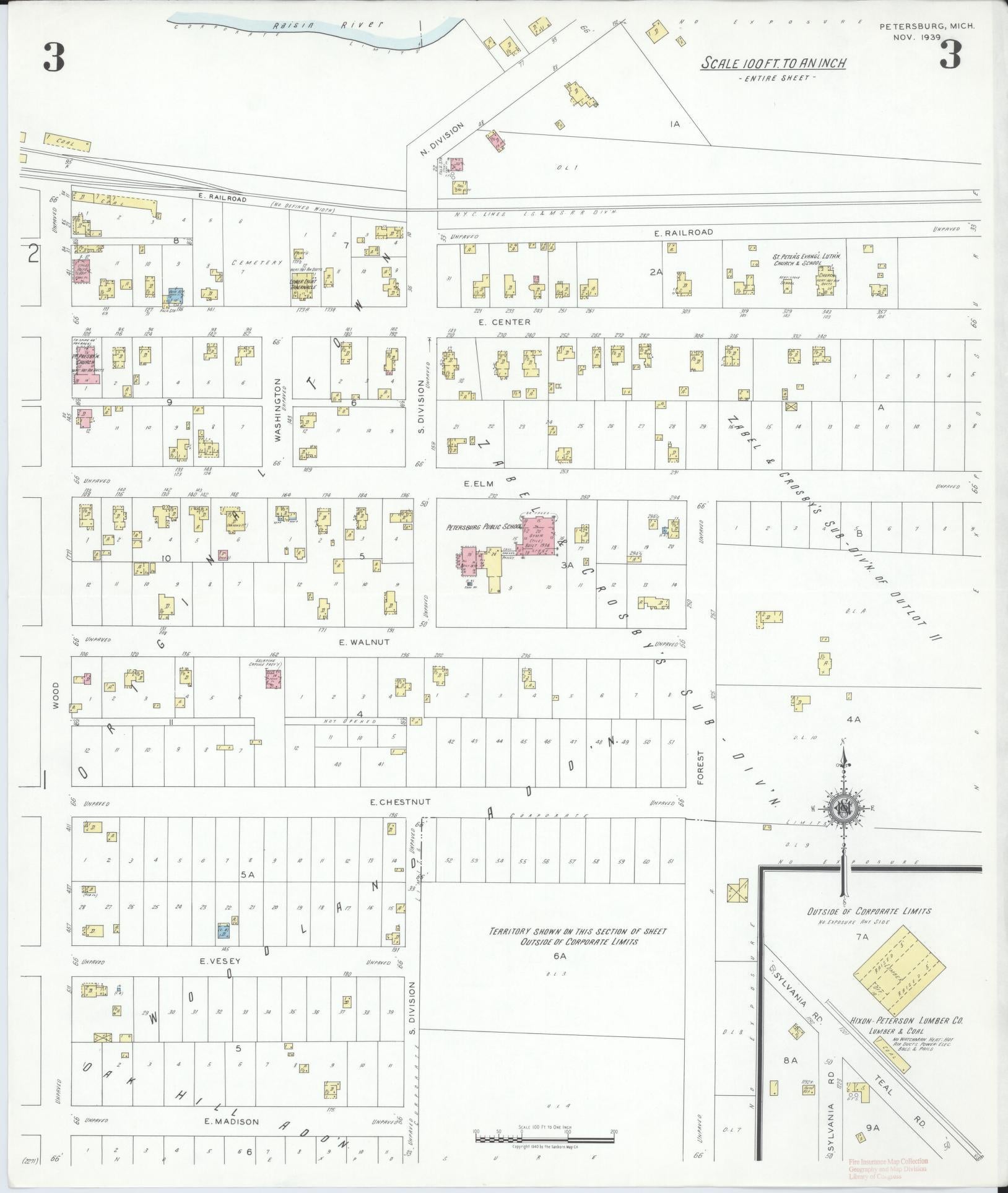 Sanborn Fire Insurance Map from Petersburg, Monroe County, Michigan (1939), Sheet #0003 - Complete Map Set gallery image, historic Sanborn map, vintage wall art, Michigan Michigan