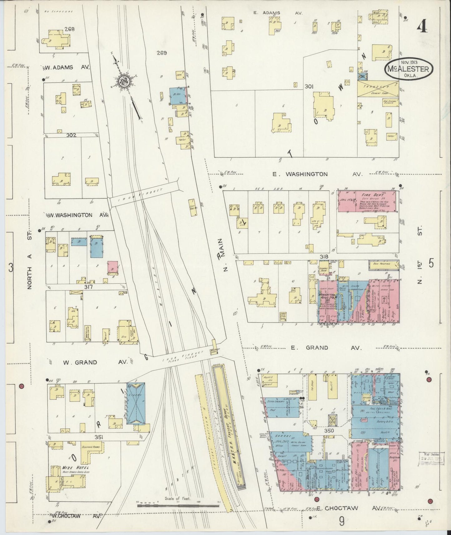 Sanborn Fire Insurance Map from McAlester, Pittsburg County, Oklahoma (1913), Sheet #0004 - Complete Map Set gallery image, historic Sanborn map, vintage wall art, Oklahoma Oklahoma
