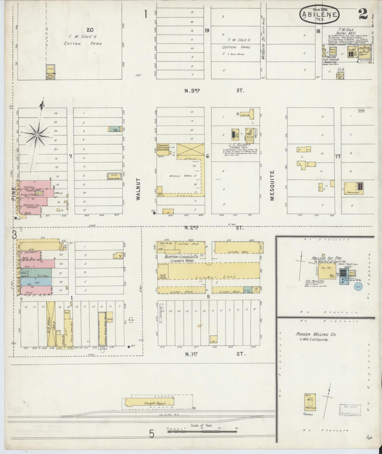 Sanborn Fire Insurance Map from Abilene, Taylor County, Texas (1896), Sheet #0002 - Historic Sanborn Fire Insurance Map Print, vintage old map wall art, antique decor, genealogy gift, Texas Texas map