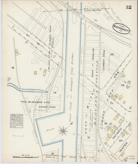 Sanborn Fire Insurance Map from Michigan City, La Porte  County, Indiana (1884), Sheet #0012 - Historic Sanborn Fire Insurance Map Print, vintage old map wall art, antique decor, genealogy gift, Michigan Michigan map